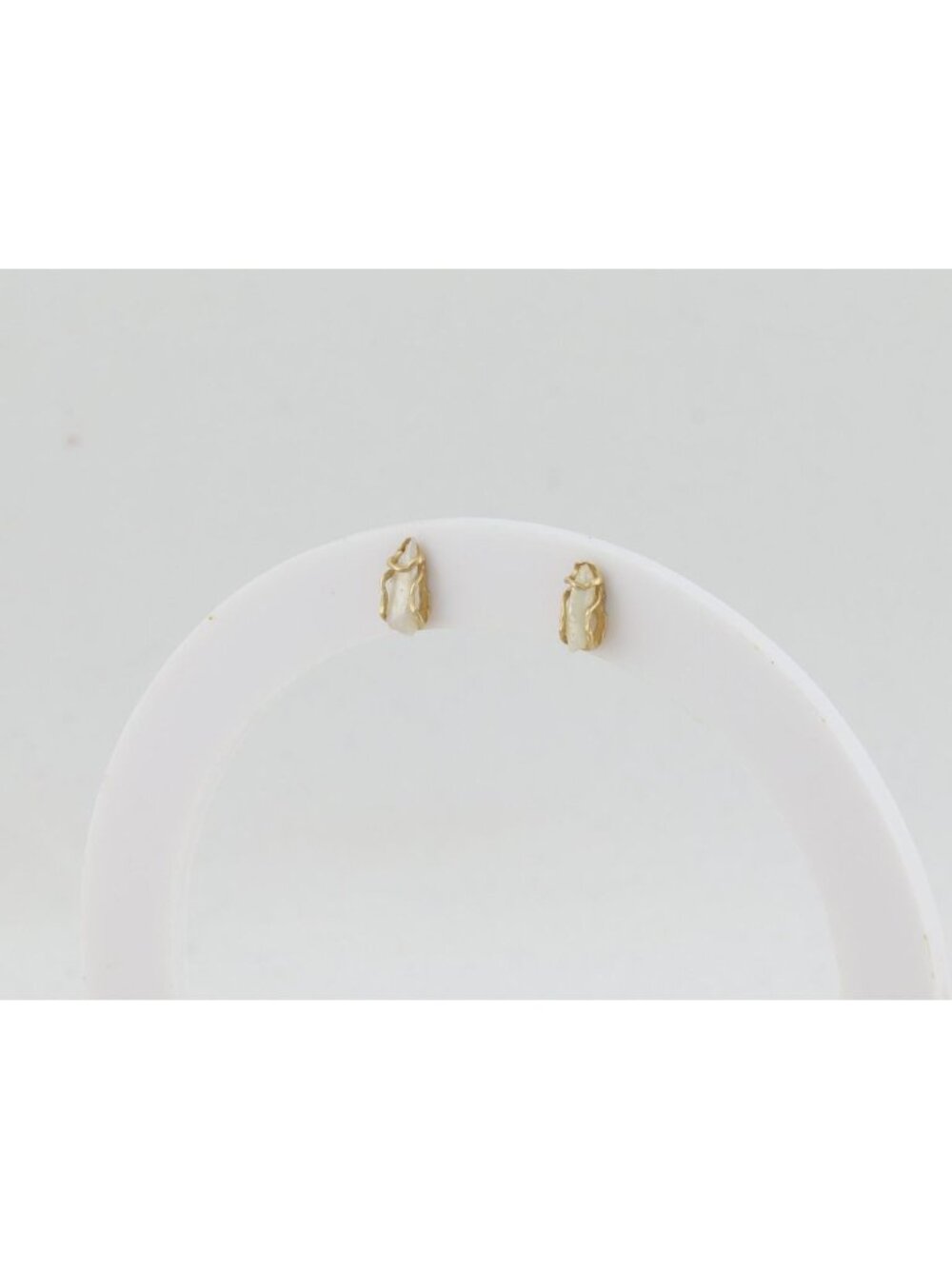 14k Yellow Gold Tiny Freshwater Keshi Pearl Earrings Studs 3/8" x 1/8" - Picture 5 of 7
